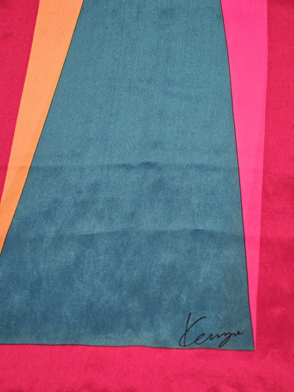 VINTAGE 1970s Kenzo 100% Silk 10x57 Scarf Vibrant Color Block